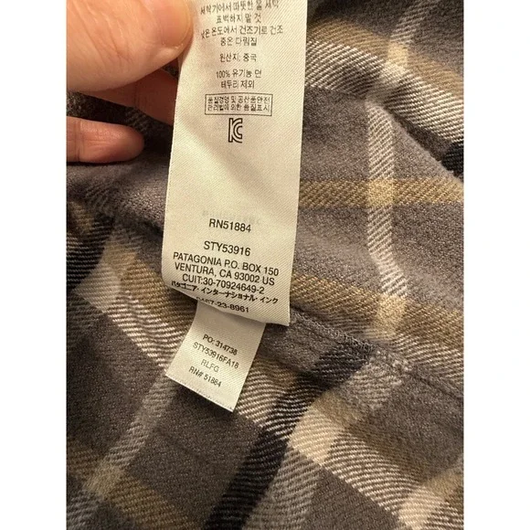 Patagonia Womens Organic Cotton Flannel Shirt Grey Tan Plaid Button Down S - Picture 11 of 13